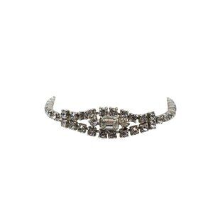 Vintage Silver Tone Clear Rhinestone Bracelet With Elegant Snap Clasp
